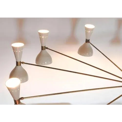 Gold Twelve Arms Natural Patina Brass Chandelier by Angelo Lelli For Sale - Image 8 of 13