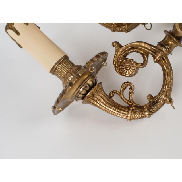 1950s Spanish Rococo Sand-Cast Brass 3-Light Sconces With Crystals - A Pair For Sale - Image 9 of 12