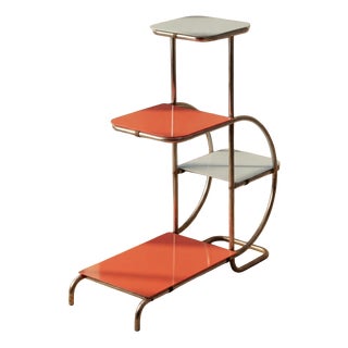 20th Century Bauhaus Steel Plant Stand with Colored Glass Shelves by Emile Guyot, Czechoslovakia, 1930 For Sale