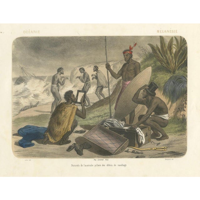After Leloir, Shipwreck Scene in Melanesia with Islanders Salvaging Wreckage, 1845, Lithograph For Sale - Image 9 of 9