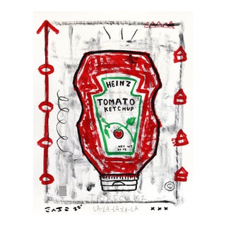 Red Bottle Anthem - Original Pop Art Ketchup Still Life Acrylic Painting on Posterboard by Gary John For Sale