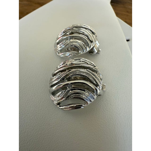 1980s Kramer Vintage Silver Tone Earrings, A Pair For Sale - Image 6 of 9