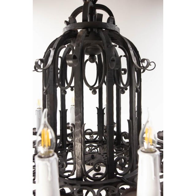 Vintage French Chandelier in Wrought Iron, 1920 For Sale - Image 9 of 15