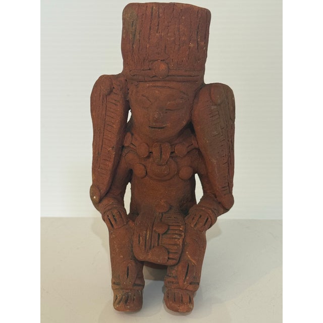 Sculpture Materials Vintage Pre-Columbian Style Terracotta Seated Figure Sculpture 5” T X 2” W X 3” D For Sale - Image 7 of 11