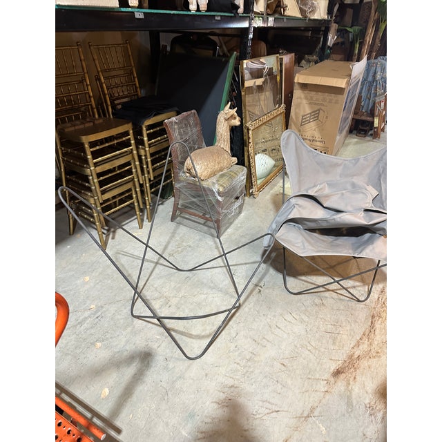 Shabby Chic 1970s Pair of Metal Butterfly Chairs With Gray Seats For Sale - Image 3 of 8