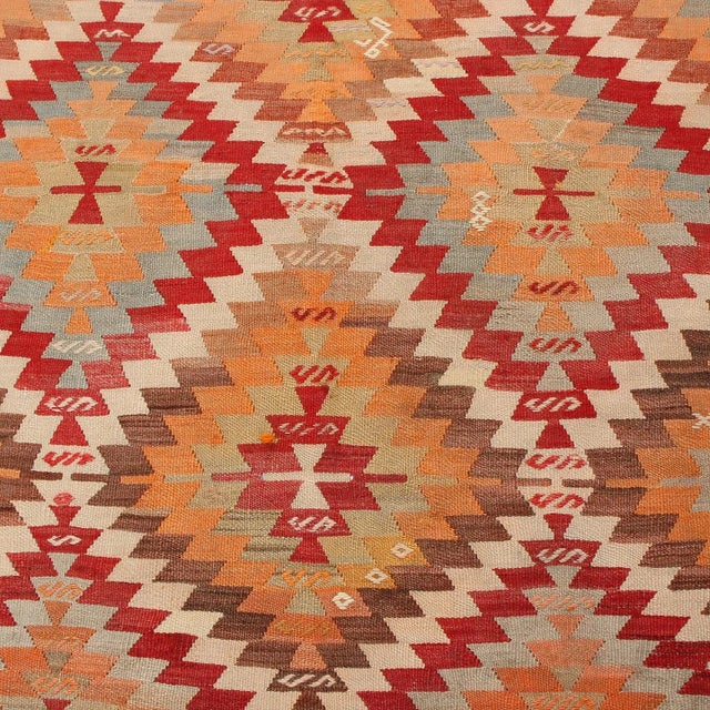 Rug & Kilim Vintage Mid-Century Diamond Golden Yellow and Red Wool Kilim Rug With Multicolor Accents For Sale - Image 4 of 6