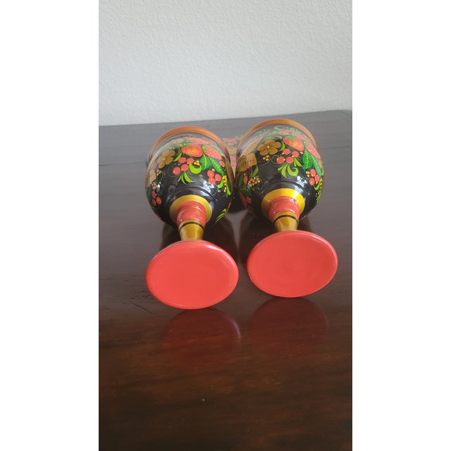 2000 - 2009 Decorative Wooden Khokhloma Goblet Set With Heart Stand- 3 Pieces For Sale - Image 5 of 12