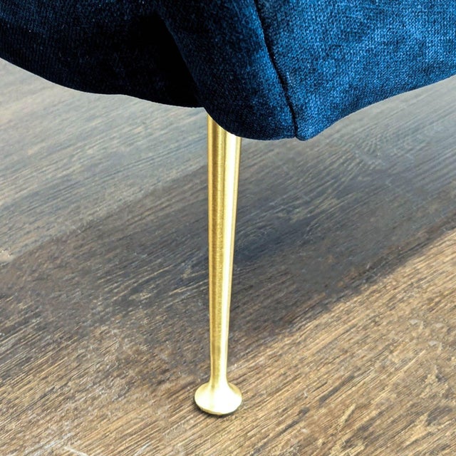 West Elm Phoebe Blue Velvet Lounge Chair With Gold Legs For Sale In San Francisco - Image 6 of 8