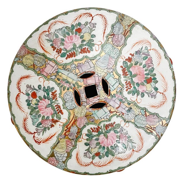 Ceramic Mid 20th Century Chinese Rose Medallion Garden Stool For Sale - Image 7 of 8