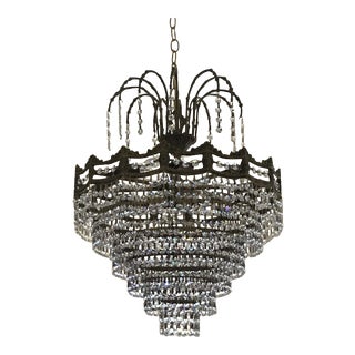 Mid 20th Century Brass and Crystal Wedding Cake Chandelier For Sale