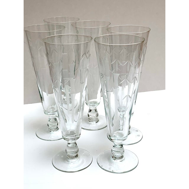Late 20th Century Bamboo Pattern Etched Stemware - Set of Six For Sale - Image 10 of 11