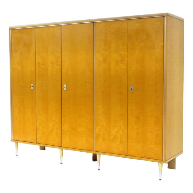 Large Mid-Century Modern Five-Door Wardrobe in Flamed Maple, 1960s For Sale