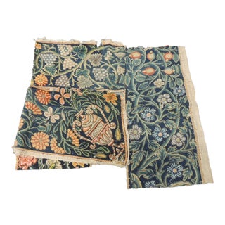 Antique Blue and Black Arts and Crafts Style Tapestry Fragments - Lot of 7 For Sale