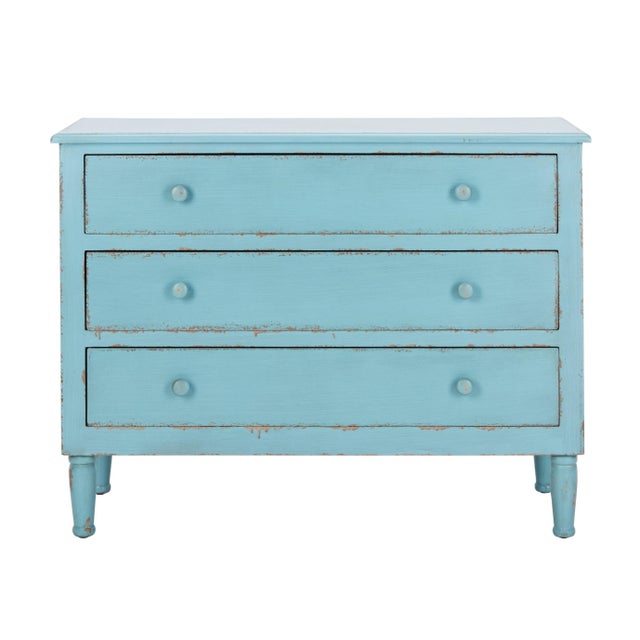 2020s Three Drawer Storage Chest in Distressed Blue For Sale - Image 5 of 5