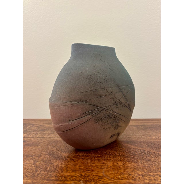 Mid 20th Century Vintage Brazilian Organic Modern Textured Studio Pottery Vase Signed For Sale - Image 5 of 8