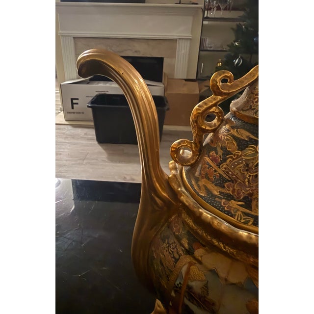 1950s Royal Satsuma 2-Handle Gilt Porcelain Vase W/Lid 16" Tall X 13" Wide For Sale - Image 10 of 10