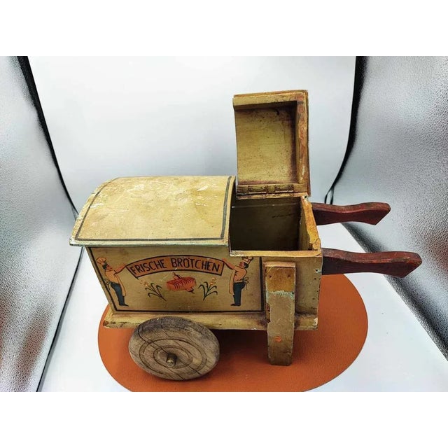 Pre-war wooden bakery advertisement, trolley, dimensions: width 40 cm, depth 24 cm, height 23.5 cm.