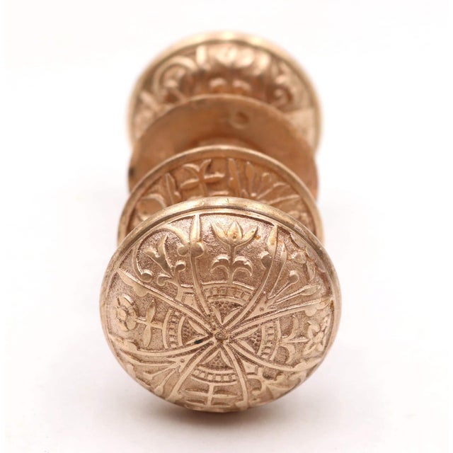 Early 20th Century Antique 1890s Polished Brass Lockwood Door Knob Set For Sale - Image 5 of 5