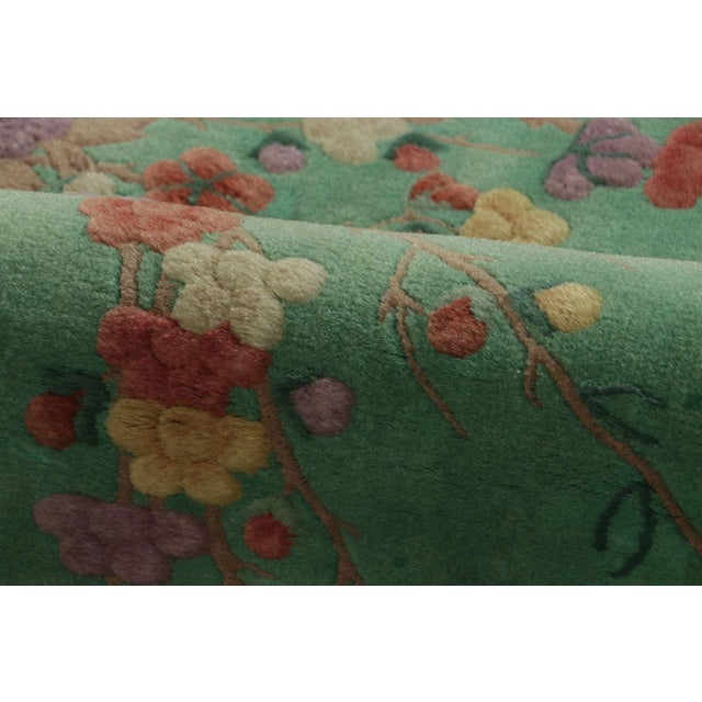 Rug & Kilim Antique Chinese Art Deco Rug in Green With Florals - Rug & Kilim For Sale - Image 4 of 5