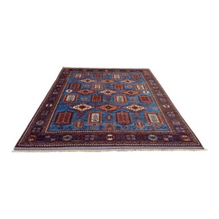 Vintage Moghan Kazak Wool Rug, Blue Tree Medallion For Sale