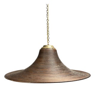 Midcentury Italian Pencil Reed Rattan Bamboo and Brass Hanging Pendant Lamp, 1970s from Vivai Del Sud, 1960s For Sale