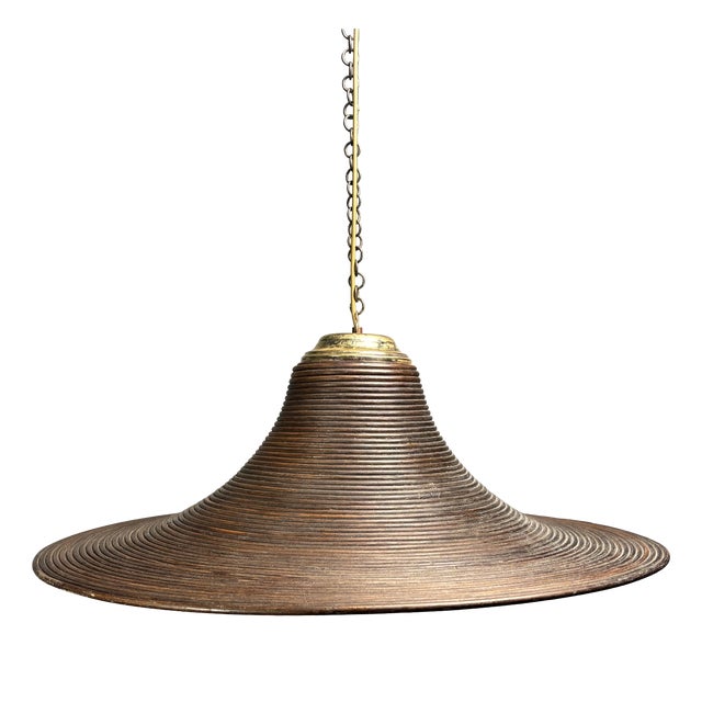Midcentury Italian Pencil Reed Rattan Bamboo and Brass Hanging Pendant Lamp, 1970s from Vivai Del Sud, 1960s For Sale