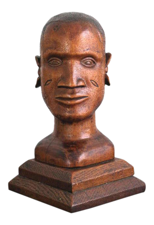 American Folk Art Hand Carved Pine Bust of an Gold Coast African Man Dated 1936