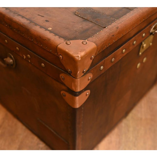Vintage Campaign Leather Trunk For Sale - Image 5 of 10
