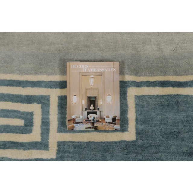 Art Deco Rug & Kilim’s Oversized Contemporary Art Deco Style Rug in Teal, Ivory & Gray For Sale - Image 3 of 11