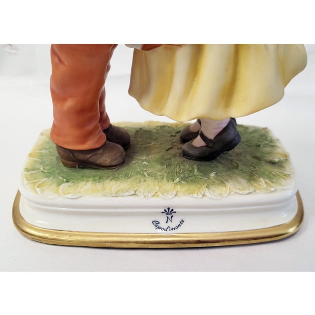 Vintage Italian Ceramic Capodimonte Porcelain Figure Boy & Girl "First Kiss" For Sale - Image 9 of 13