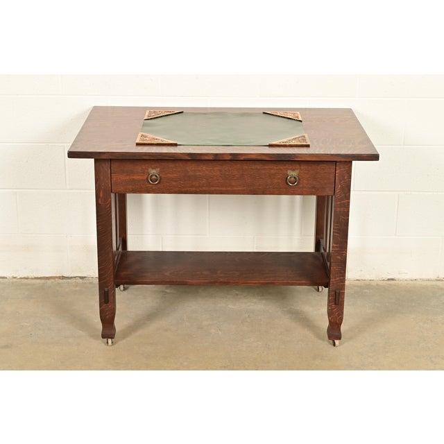 Tiffany Studios New York Pine Needle Bronze Blotter Corners With Leather Desk Blotter For Sale - Image 11 of 12