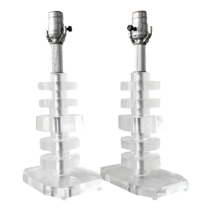 Mid Century Modern Stacked Lucite Table Lamps - a Pair