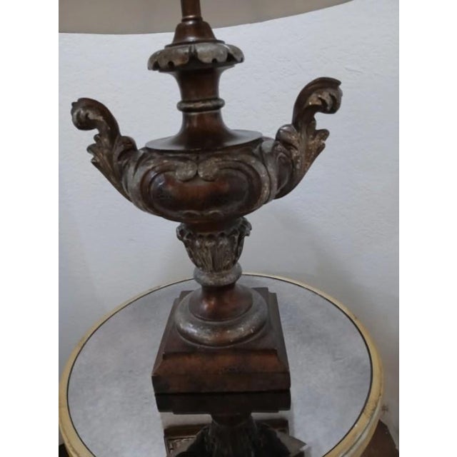 1940s Edwardian Carved Urn Lamp Brown Bronzed Renaissance Avant-Garde W Shade For Sale - Image 9 of 14