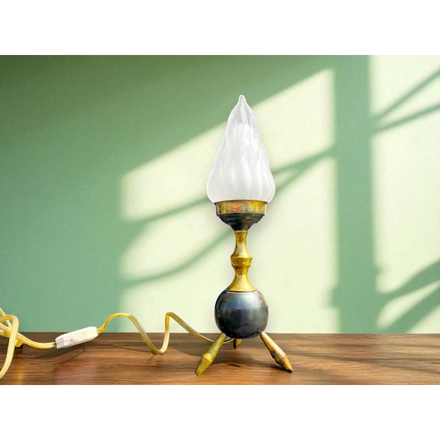 Mid-Century Modern Space Age Tripod Brass and Glass Table Lamp, 1960s For Sale - Image 11 of 11