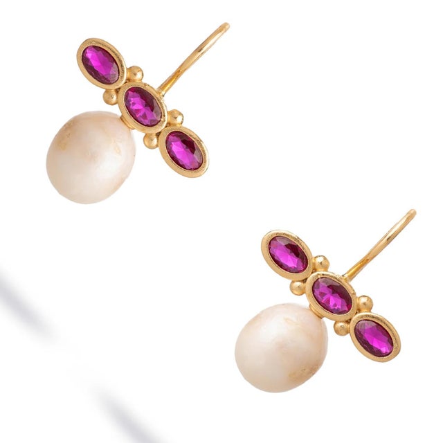Early 21st Century Royal Ruby Pearl Drop Earrings, A Pair For Sale - Image 5 of 7