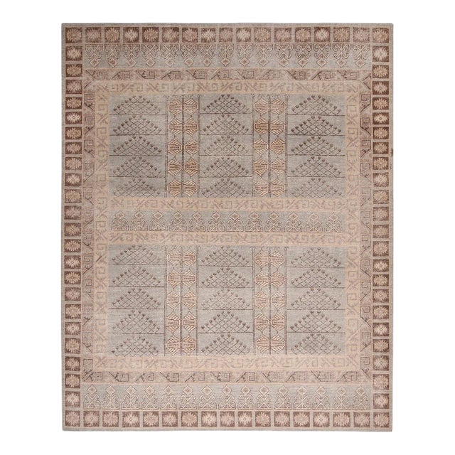 Rug & Kilim’s Oversized Pyramid Rug in Taupe and Blue, 13x19 For Sale