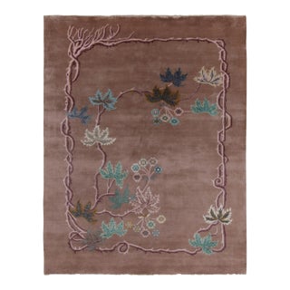 Rug & Kilim Chinese Style Art Deco Rug in Brown, Bordeaux & Blue Florals - 10'x14' For Sale