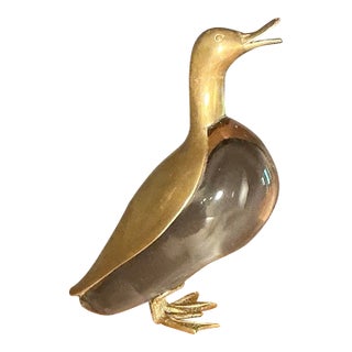 Vintage Mid Century Modern Brass and Glass Duck Luca Bojola for Licio Zanetti For Sale