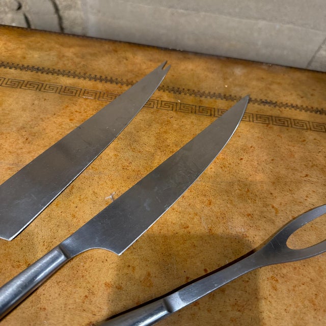 1980s Kalmar Post-Modern Designs Stainless Steel Cutlery Carving Set 3 Pieces Italy For Sale - Image 5 of 17