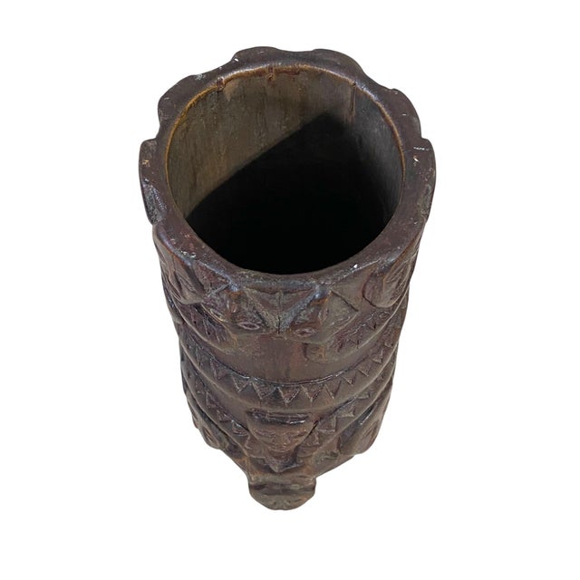 Brown Vintage Circa 1960 Hand Carved Wood African Vase 6.5" H For Sale - Image 8 of 9