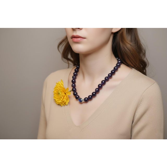 Early 21st Century Natural Brazilian Amethyst Necklace, Untreated 16mm Beads, 25 Inch Length For Sale - Image 5 of 8