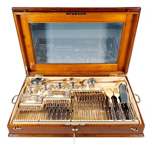 Art Nouveau Silver Cutlery Set for 12 in Display Case, Austria-Hungary, 1890s, Set of 112