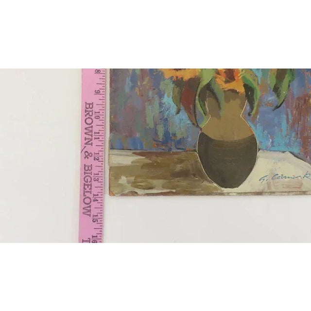 Paint Mid 20th Century Still Life of Sunflowers Oil Painting on Board by George Cermak For Sale - Image 7 of 9