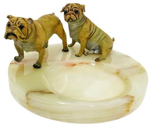 Bronze Bulldogs on Onyx Base attributed to Vrai, France, 1920s