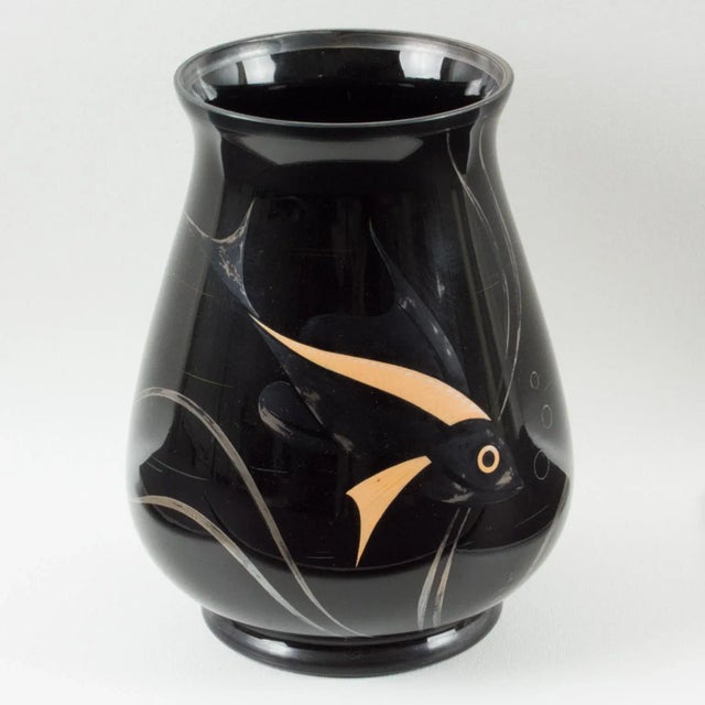 Michel Herman Hem Art Deco Silver Overlay Black Glass Vase, France 1930s For Sale - Image 9 of 9
