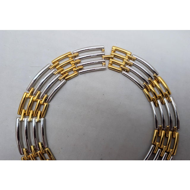 Vintage 1980s Signed Givenchy Goldtone & Rhodium Plated Interlocking Links Collar Necklace For Sale - Image 11 of 11