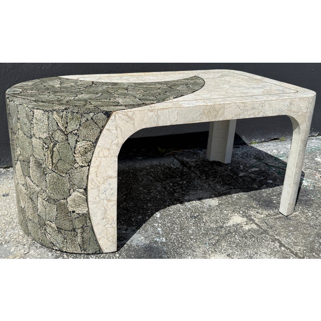 Art Deco 1980's Tessellated Stone With Inlaid Bronze Coffee Table For Sale - Image 3 of 9