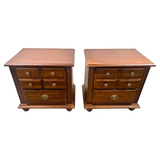 Traditional American Broyhill Cherry Wood 2 Drawers Nightstand, a Pair: This pair of vintage Broyhill nightstands...