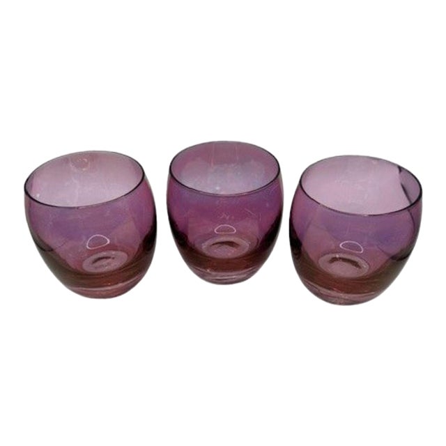 Vintage Polish Amethyst Roly Poly Glasses - Set of 3 For Sale