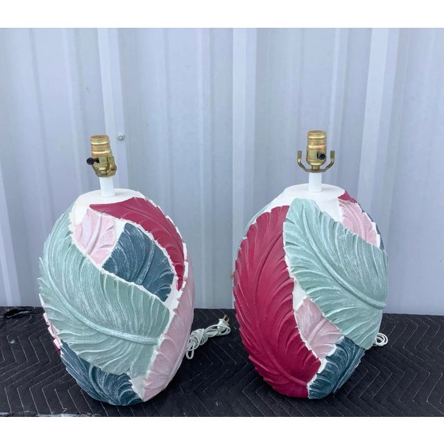 Vintage 1980s Palm Beach Regency Banana Leaves Table Lamps - A Pair For Sale In Orlando - Image 6 of 6